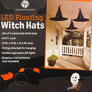 New Huntington Home LED Floating Black Witch Hats Halloween Spooky 3 Piece Set